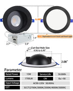 Adetu Recessed Lighting 6 inch, 360°+90° Adjustable Directional 6 inch 5CCT Gimbal Black Led Recessed Lighting, 2700K-5000K Dimmable Retrofit Eyeball Can Recessed Lights with Jbox, ET（Black-12 Pack）
