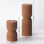 Girimax Warm Brown Ribbed Flameless Pillar Candles with Remote, Real Wax Flickering Battery LED Candles Christmas Decor Gift Set of 2