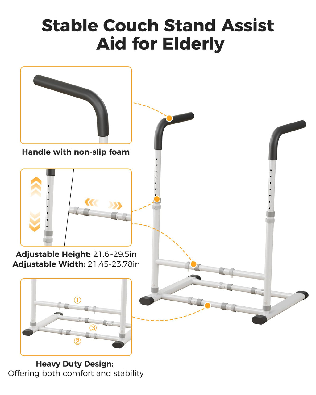 JivaJot Couch Stand Assist Aid for Elderly, Sofa Chair Lift Assist Devices for Seniors Sit to Stand, Standing Aids & Supports, Pregnancy, Disabled, Floor Gap Height ≥ 1.4" Leg Gap ＞24", White