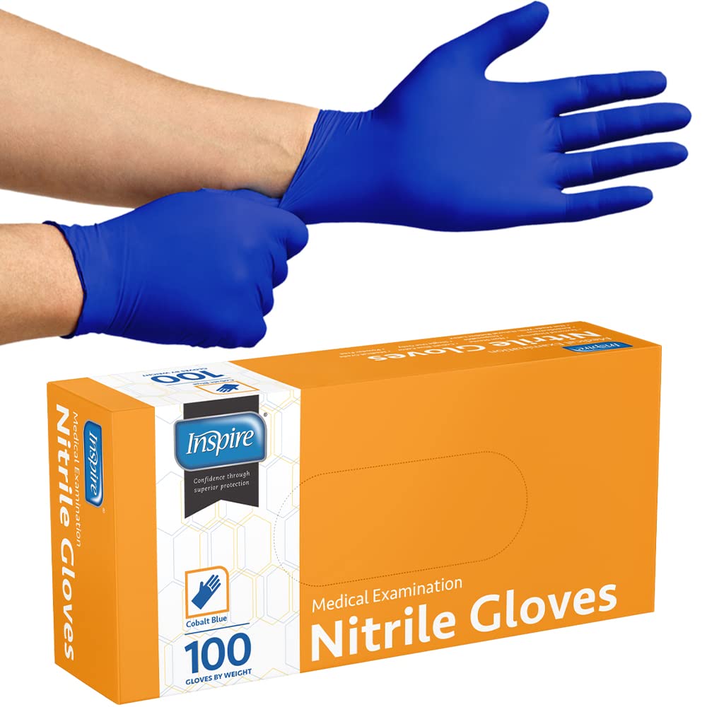 Inspire Cobalt Blue Nitrile Disposable Gloves | 4.5 Nitrile Safety Medical Exam Cooking Cleaning Disposable Gloves (Blue - Box of 100, Large)
