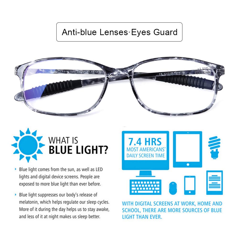 DOOViC Computer Reading Glasses 4 Pack Blue Light Blocking Glasses Anti Eyestrain Flexible Lightweight Readers for Women Men 2.75 Strength
