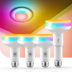 Linkind Matter BR30 Smart Light Bulbs with Stretchable Design & 4-Zone Aurascape Color, 850LM Recessed Smart Flood Light Bulb, Works with Alexa/Apple Home/Google Home, Music Sync Light Show, 4 Pack