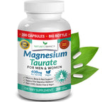 Magnesium Taurate 400mg | High Absorption | 200 Capsules for Sleep, Heart Health, Calm, Joint Supplement for Women and Men | Pure Elemental Mag Powder Plus Taurine - Extra Strength Pills