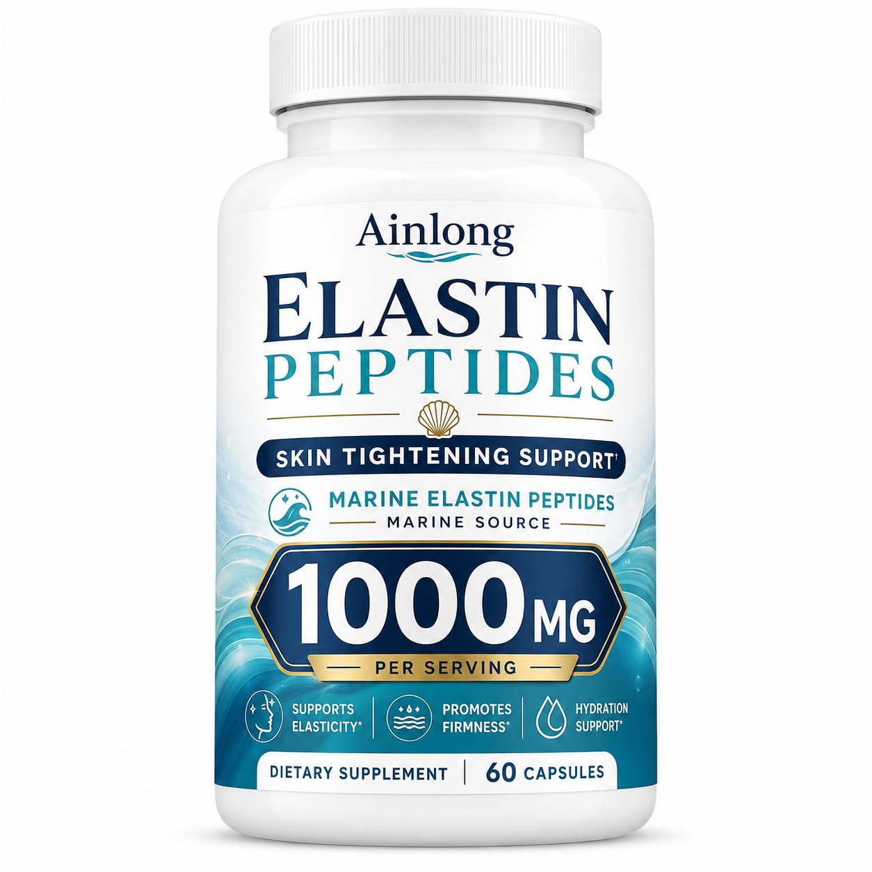 Ainlong Elastin Peptides 1000mg, Marine Elastin Peptide Skin Tightening Formula, 60 Count (1)