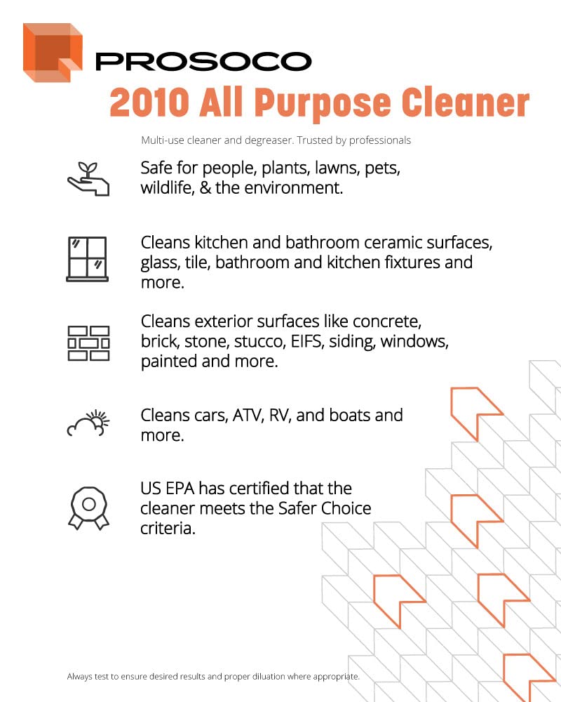 Prosoco Enviro Klean® 2010 All Surface Cleaner - Concentrated, Industrial Strength, All-Purpose & All-Surface/Hard Surface Cleaner - One diluted gallon can make up to 10 gallons