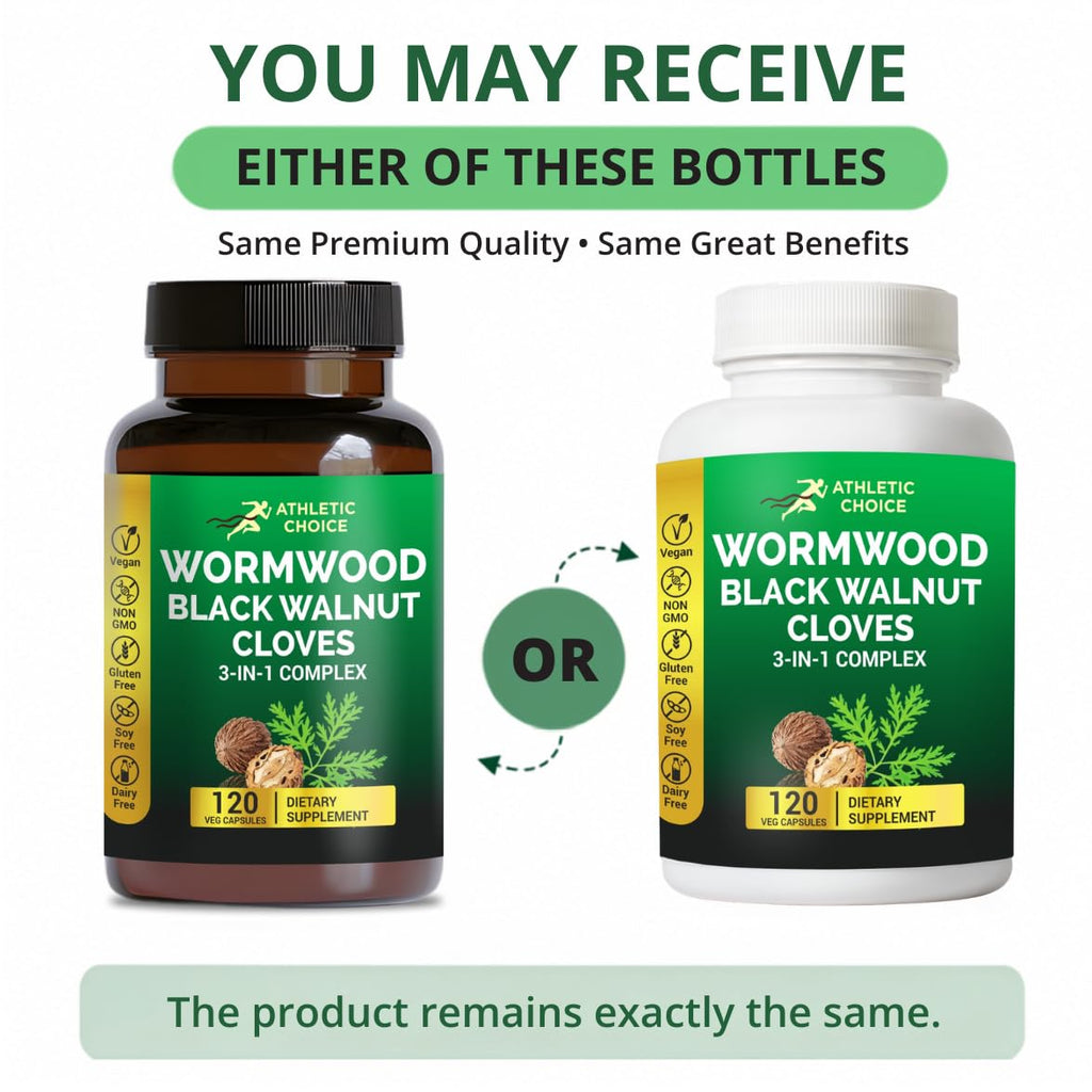 Athletic Choice Wormwood Black Walnut Clove Complex, 3-in-1 Formula with Sweet Wormwood Extract, 120 Veggie Capsules, Non-GMO & Gluten-Free Herbal Supplement for Adults