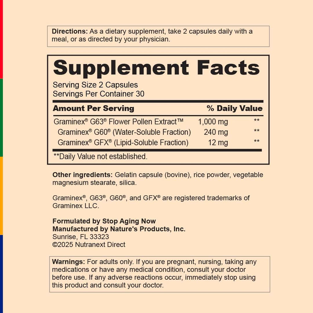 Stop Aging Now - Prostate Support - Graminex Flower Pollen Extract Pills - 60 Capsules