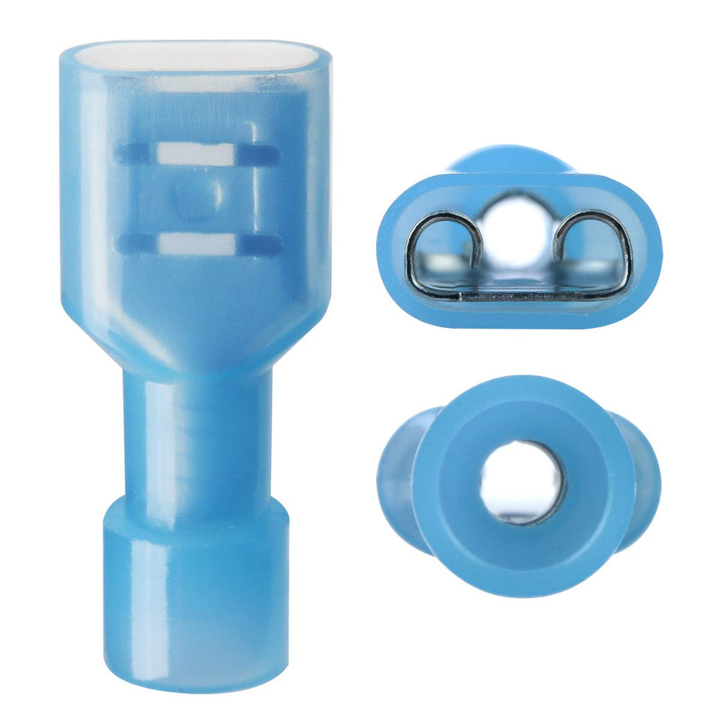 100 Pcs XHF Blue Nylon Female Spade Connectors 16-14 AWG Quick Disconnect Wire Terminals Insulated Wire Crimp Connectors