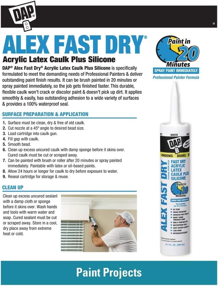 DAP INC 18152 10.1oz White Alex Plus Acrylic Latex Caulk with Silicone | Pack of 4