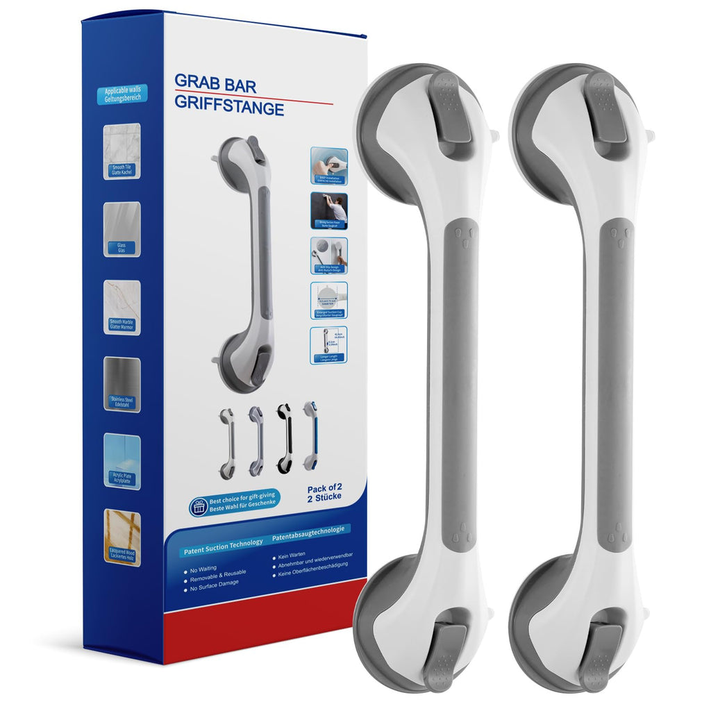 TAILINK Grab Bars for Bathtubs and Showers 2 Pack Shower Handle, Heavy Duty Suction Grab Bar Bath Handrails for Seniors and Elderly, Bathroom Safety Grip No Drilling Waterproof Removable, Grey