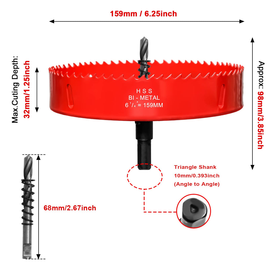 Hole Saw 6 5/16” (160mm) for Wood, HSS Bi-Metal Hole Cutter with Pilot Drill Bit for Plywood, Cornhole, Ceiling and Drywall