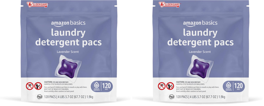 Amazon Basics Laundry Detergent Pods, 120 Pacs for 120 Medium Loads, Lavender Scent, (Previously Solimo) (Pack of 2)