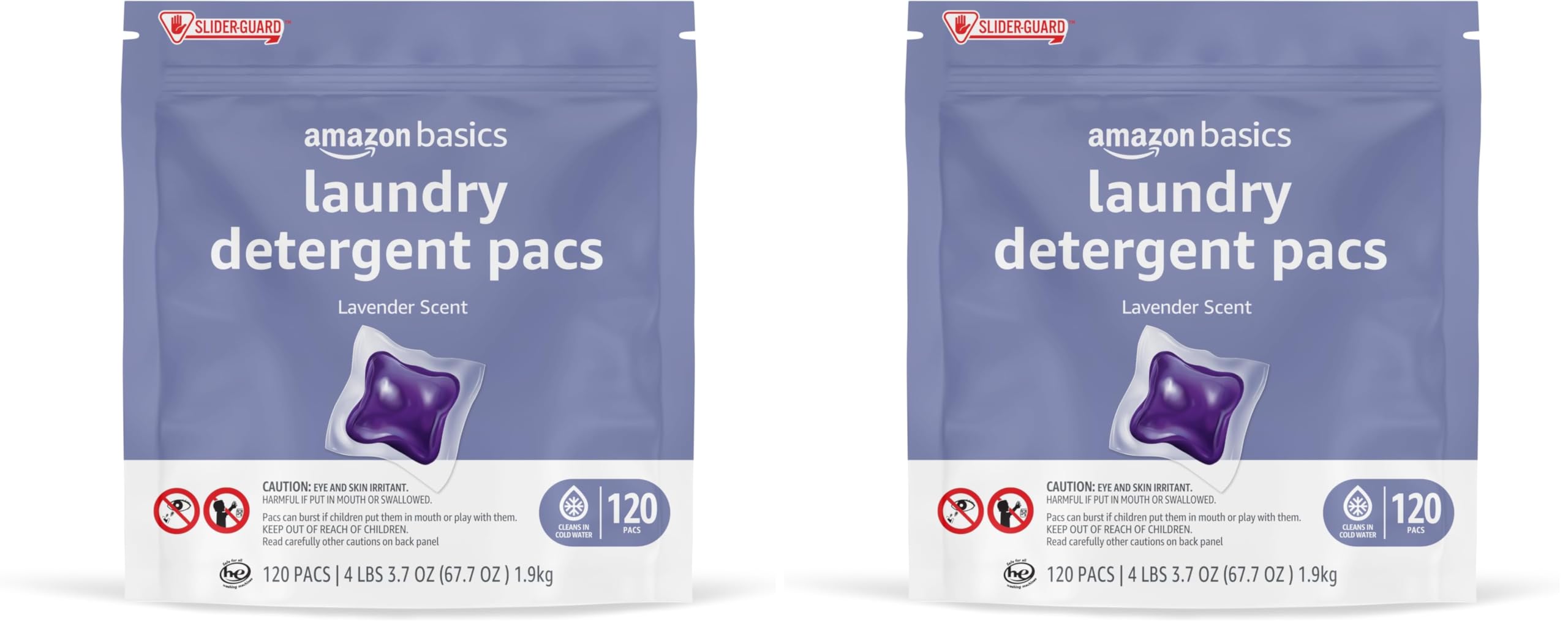 Amazon Basics Laundry Detergent Pods, 120 Pacs for 120 Medium Loads, Lavender Scent, (Previously Solimo) (Pack of 2)