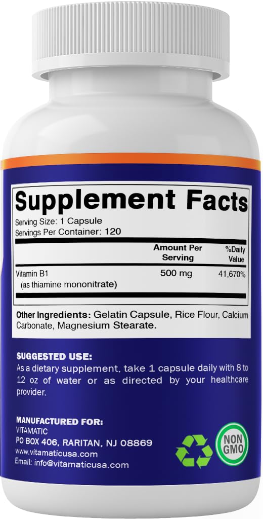 Vitamatic Vitamin B1 (Thiamine) 500mg – 2 Pack (240 Capsules Total)