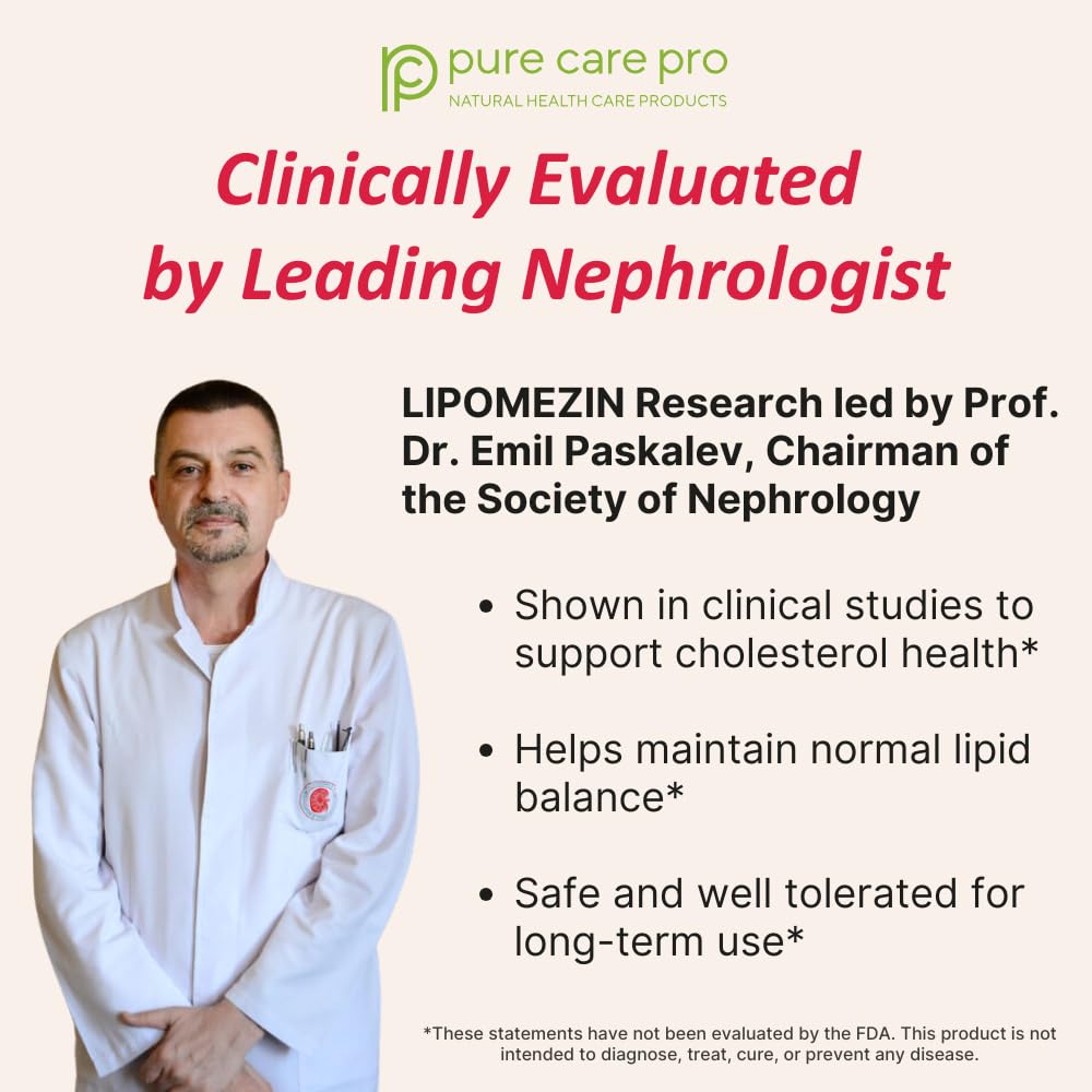LIPOMEZIN Pure Care Pro Synergistic Cholesterol Support Blend: Red Yeast Rice, Policosanol, Grape Seed & Lespedeza – 60 Vegetarian Capsules