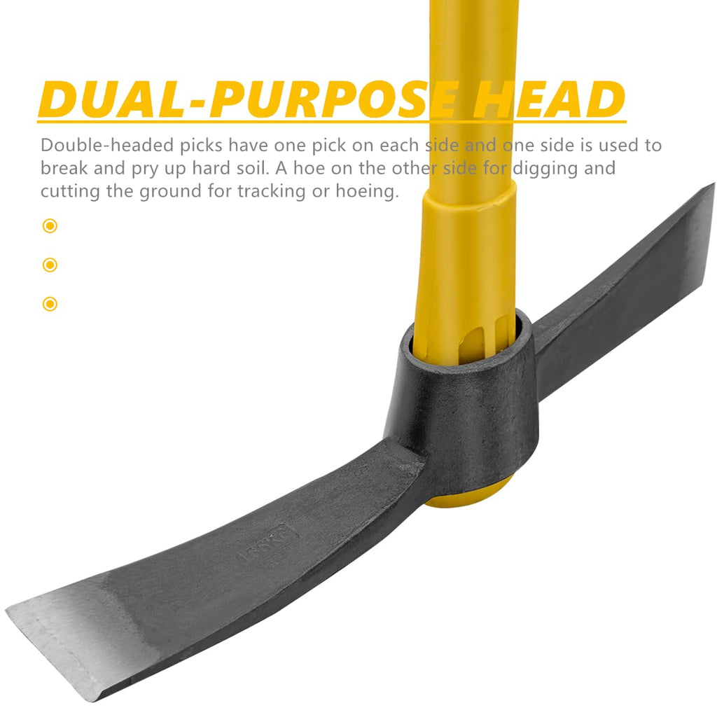 Cutter Mattock, 36" Heavy Duty Pick Axe with Forged Heat Treated Steel Blades Hoe for Weeding, Prying and Chopping, Digging Tool with Fiberglass Handle (36.3inch, Yellow)