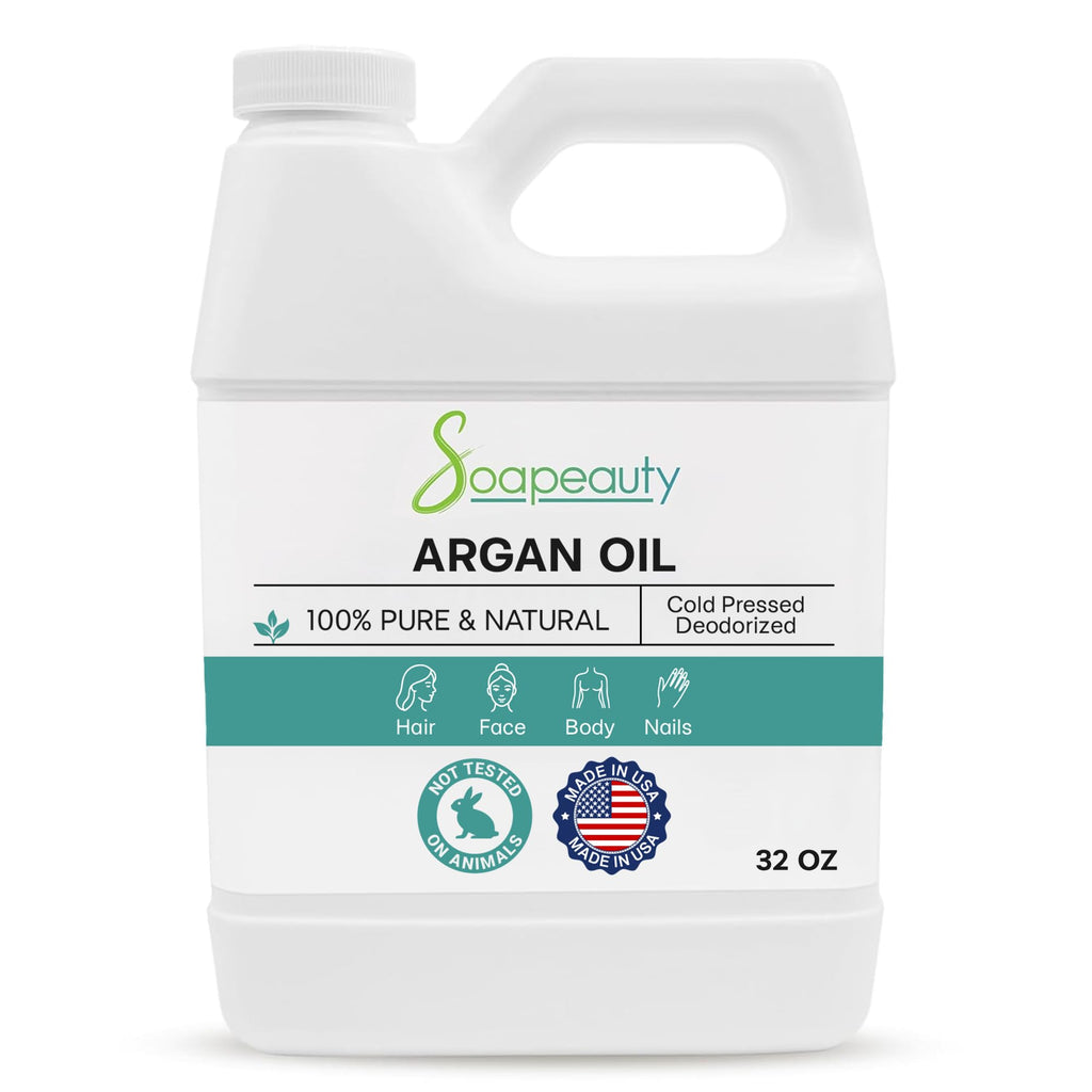 Soapeauty ARGAN OIL | 100% Natural & Pure | Cold Pressed & Deodorized | Carrier for Essential Oils, Face, Body and Skin Care, Hair Growth & Moisturizer | 32 fl oz