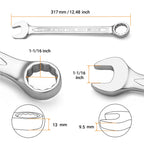 Jetech 1-1/16" Combination Wrench, SAE 12-Point Chrome Vanadium Steel Spanner, Industrial Grade with 15-Degree Offset, Sand Blasted Finish, Heat-Treated Forged Tool