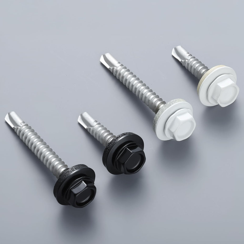 BNUOK #10 x 1 in Self-Drilling Metal Roofing Screws,Sheet Metal Roof Screw,EPDM Washer,Black Hex Head,with Hex Driver Bit(3LBs,304Pcs)