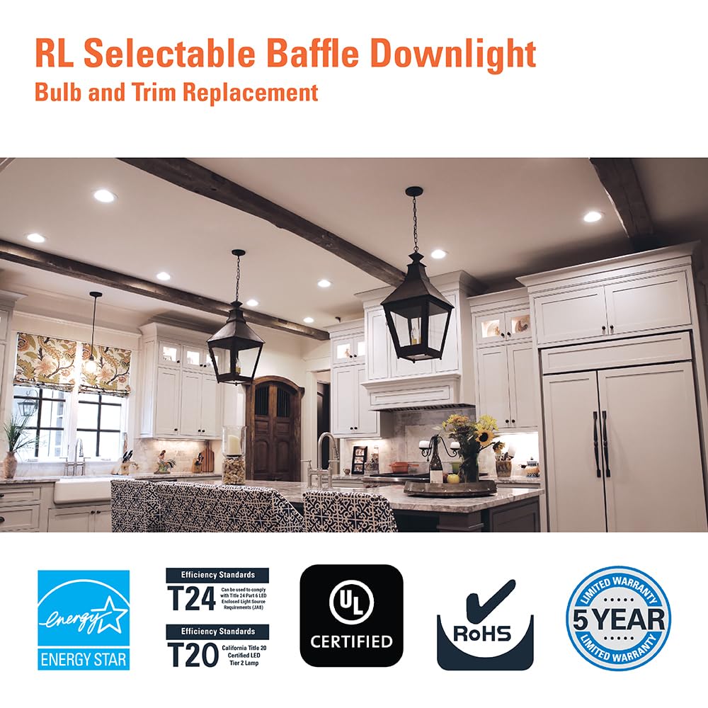 HALO RL 5/6 in LED Recessed Light Trim Selectable Color Temperature 2700K 3000K 3500K 4000K 5000K Dimmable Dim to Warm 600 Lumens Wet Location Indoor Outdoor Retrofit Downlight RL56069FSD2W1EWH