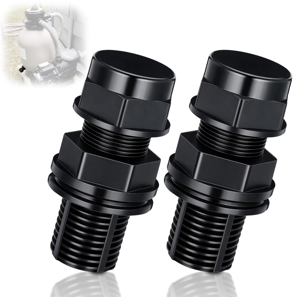 Chicmount 2 Pcs Plastic Drain Plugs and Seal Ring Set Replacement Drain Plug and Seal for Sand Filter Systems with 12 and 14 Inch Tanks (Black)