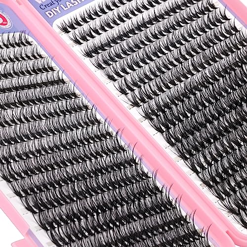640Pcs Lash Extension Kit, DIY Eyelash Extension Kit Cluster Curl Individual Lashes with Lash Bond and Seal, Tweezers DIY Eyelash Extension Kit for Self Application At Home(30p+40p 8-15MM)