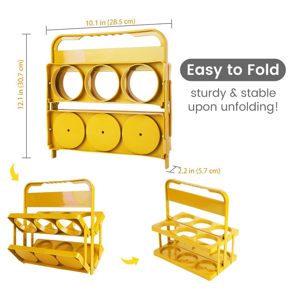 Bodaon 6 Cup Drink Carrier with Handle, Plastic Cup Holders for Take Out Delivery Drivers, Reusable Foldable Car Drink Caddy, Leakproof Food Delivery Accessories, 360° Secure Grip, Yellow