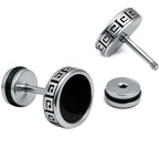 【Hypoallergenic Earrings for Men】-18G Flat Mens Surgical Steel Black Stud Earring 10mm (0.4")-【For Sensitive Skin & New Piercings】 Textured Brick Design Pair 0.28oz Men's jewelry-Para Hombre (Black)