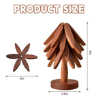 Wooden Trivets for Hot Dishes, Tree Shape Trivet Set, 4 Walnut Wood + 1 Stand stored Like a Christmas Tree,Foldable Kitchen Wooden Trivet,for Hot Dishes、Pot、Bowl、Teapot、Hot Pot Holder(Brown)