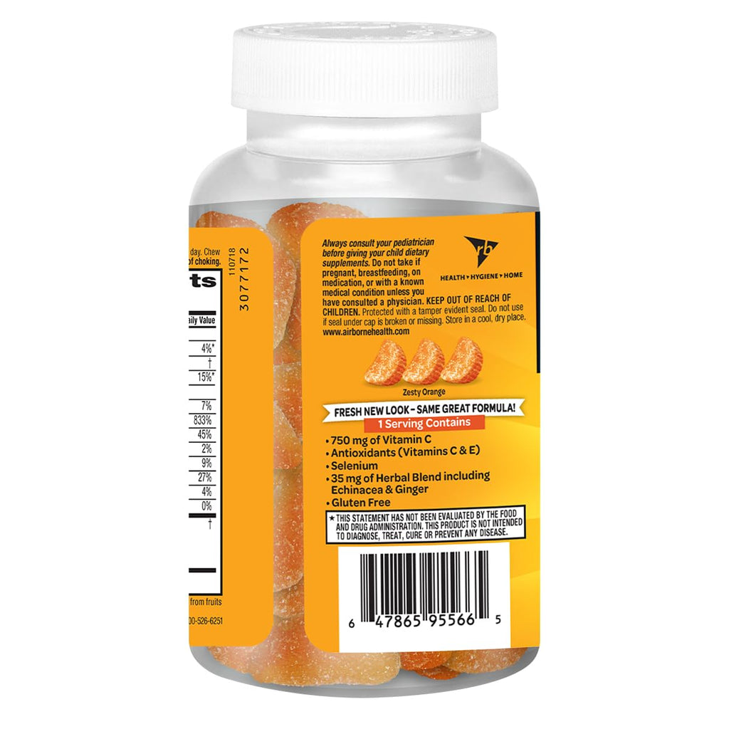 Airborne 750mg Vitamin C Immune Support Supplement Gummies for Adults, Zesty Orange Flavor, Gluten Free Crafted Blend with Powerful Antioxidants Vitamins C & E, 42 Gummies (2 Pack)