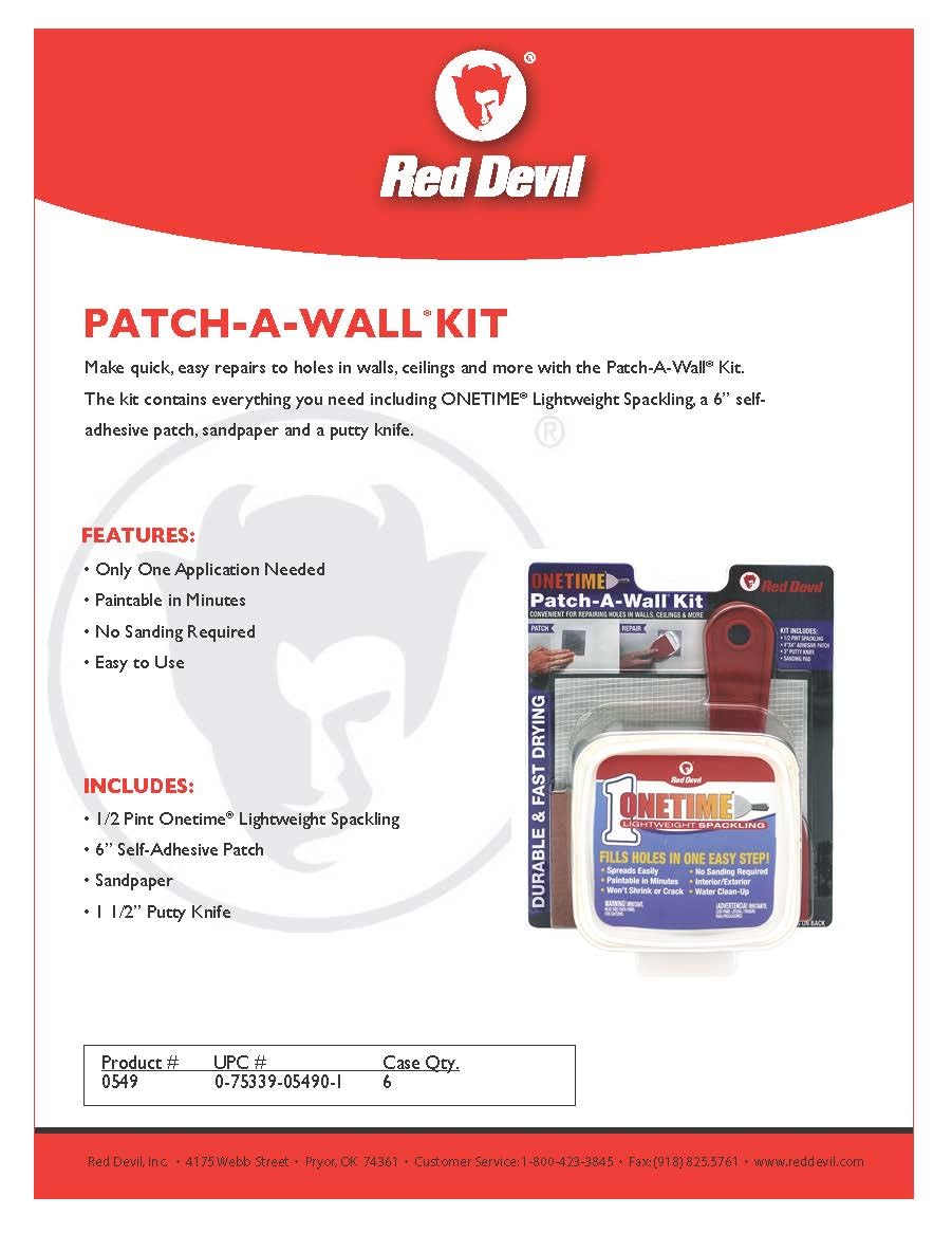 Red Devil 0549 ONETIME Lightweight Spackling Patch-A-Wall Kit, 1/2 Pint, Made in USA