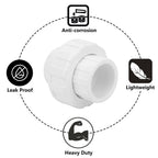 2Pcs 1-1/2" PVC Union Coupling Pipe Fitting (Socket x Socket) 1.5Inch PVC Slip Union PVC Adapter Coupling Schedule 40, EPDM O-Ring, White