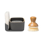 Full Circle Bubble Up Combo — Family Safe, Formaldehyde-Free – Gray Ceramic Soap Dish with Plant-Based Sponge & Bamboo Dish Brush – Versatile Kitchen Scrub Brush Set for Pots, Pans, Counter & Ovens