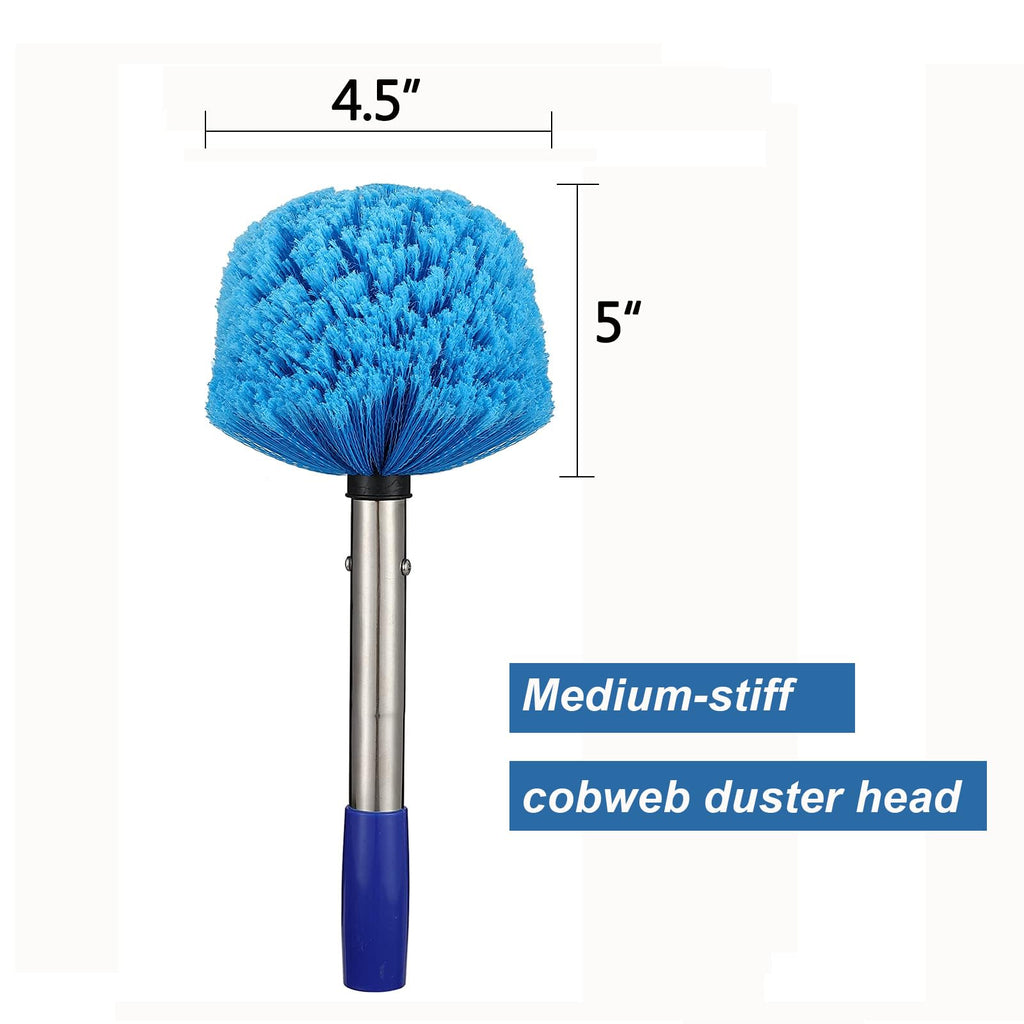 Cobweb Duster with Pole, 10ft Stainless Steel Pole Cobweb Brush with Medium-Stiff Bristles for Walls Beams Shelves Iight Fixtures and Window Screens