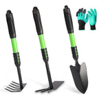 Zenrok Garden Tools Set, 4 Pack Gardening Tools, Stainless Steel Heavy Duty Hand Cultivator, Hoes, Spade Shovel, for Planting Weeding Digging, Gardening Gifts for Women, Green