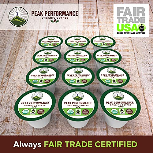 Peak Performance Organic Coffee Pods. Low Acid K-CUP Keurig Compatible High Altitude USDA Organic Coffee. Fair Trade Beans Medium Roast Single Serve 24 Count Recyclable Cups For High Performers