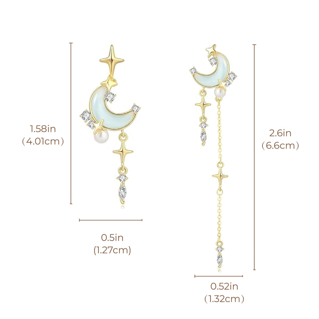 SIXFOX Cute Star Earrings for Women, Gold Moon Celestial Earrings, Drop Space Earring for Teen Jewelry Gift