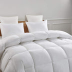 Serta Goose Feather Down Fiber Comforter Queen Size - 100% Cotton Cover Duvet Insert - Hotel Luxury Hypoallergenic Bedding Comforter All Season Medium Warmth 90 x 90 Inch White