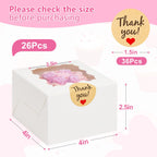 ZYFOTZUN 26pcs White Cookie Boxes with Window, 4x4x2.5 Inch, 36pcs Stickers