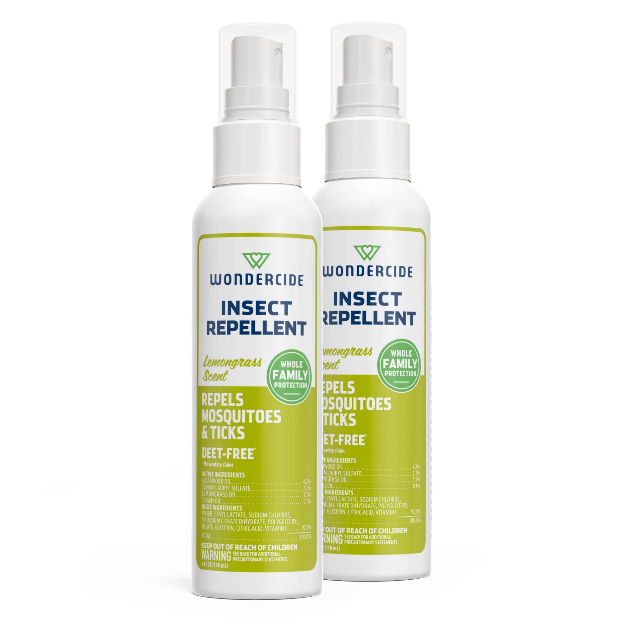 Wondercide - Mosquito, Tick, and Insect Repellent with Natural Essential Oils - Bug Spray and Killer - Safe for Family - Lemongrass 2-Pack of 4 oz Bottle