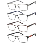 mrbobmslee 4 Pack Reading Glasses for Men, Blue Light Blocking Computer Readers, Anti UV Ray/Eye Strain/Glare, Metal Frame Eyeglasses with Pouches(200 Magnification Strength)