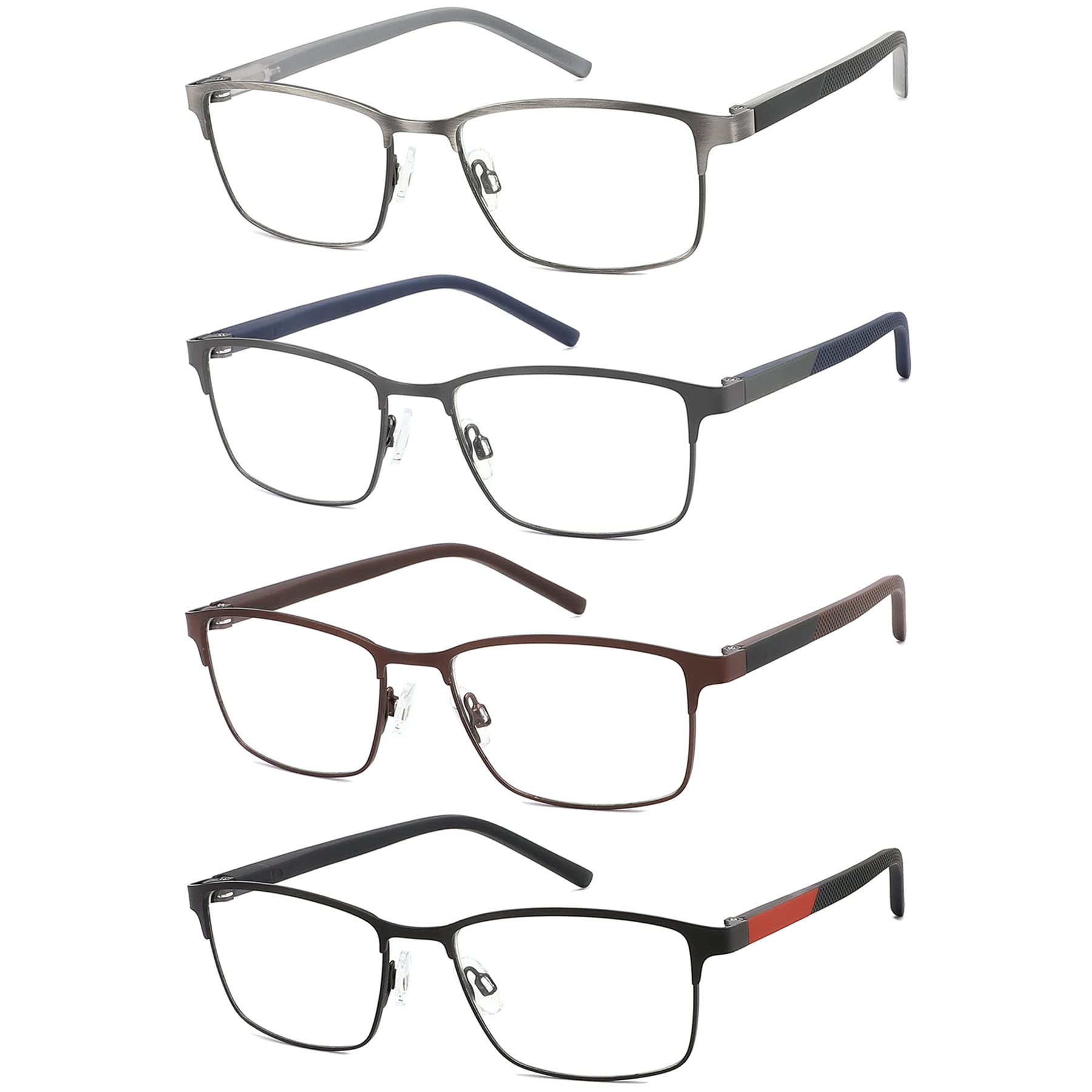 mrbobmslee 4 Pack Reading Glasses for Men, Blue Light Blocking Computer Readers, Anti UV Ray/Eye Strain/Glare, Metal Frame Eyeglasses with Pouches(200 Magnification Strength)