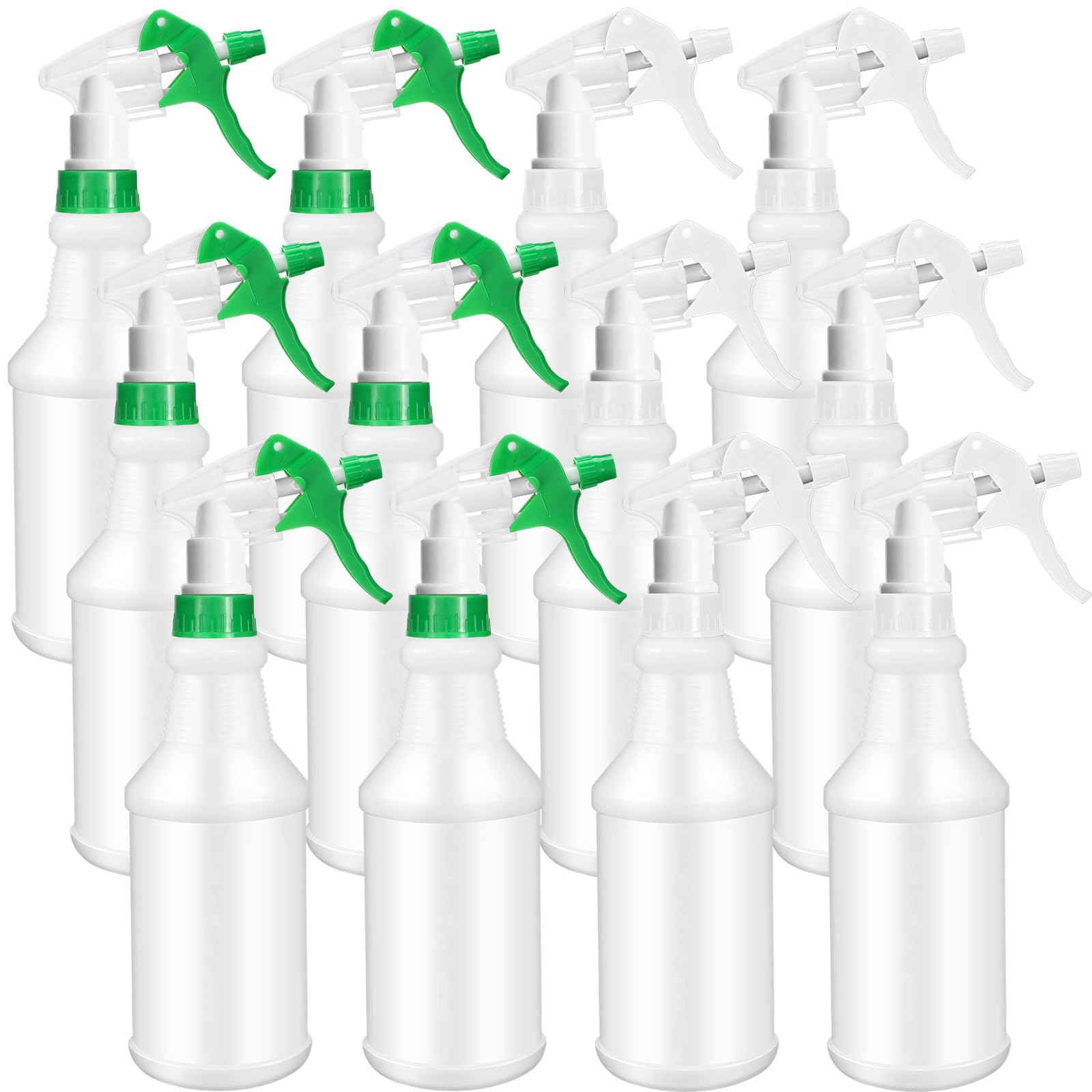 Eccliy 12 Pcs 16 Oz Plastic Spray Bottle, Adjustable Empty Reusable Sprayer for Cleaning, Planting, Water, Bathroom and Kitchen, BBQ, Commercial and Residential (Original,Green,White)
