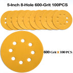 Aiyard 5-Inch 8-Hole Hook and Loop Sanding Discs 600-Grit Random Orbit Sandpaper, 100-Pack