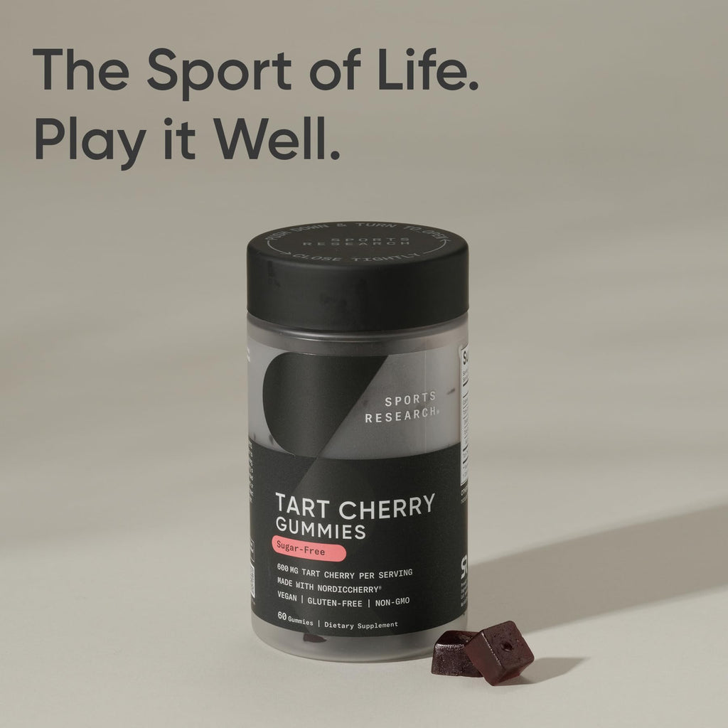 Sports Research® Tart Cherry Gummy Supplements | 600mg of NordicCherry™ | Enhanced Workout Recovery | Sugar and Sugar Alcohol Free - 60 Gummies for Adults, 1 Month Supply