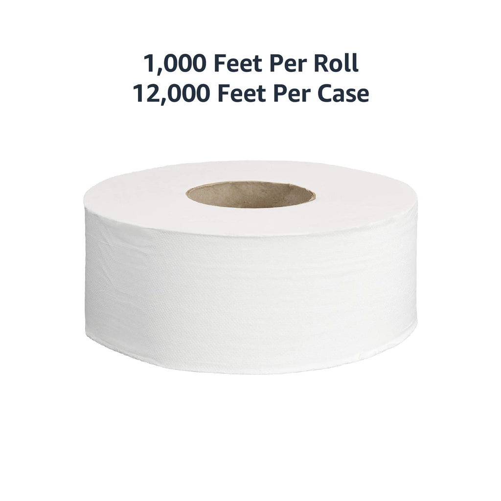 AmazonCommercial 2-Ply White Jumbo Roll Toilet Paper, 9 in, Septic Safe, Compatible with Universal Dispensers, FSC Certified, 1000 Feet Per Roll (Pack of 12)