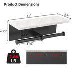 Gypie Toilet Paper Holder with Shelf, New Upgrade Double Toilet Paper Holder with Storage, Marble Roll Toilet Paper Wall Mount for Bathroom Washroom(Black)