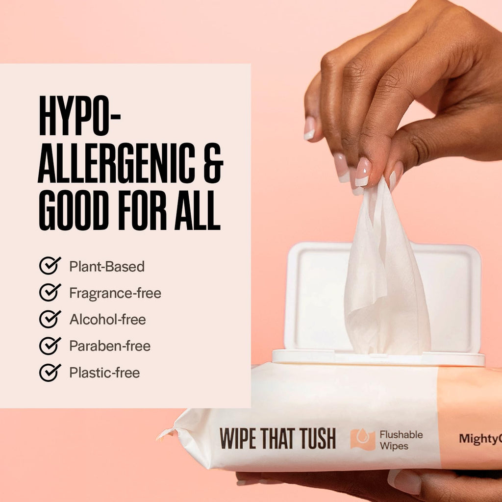 Wipe That Tush Flushable Wipes - 12 Packs of 50, 600 Total - Extra Large & Soft - Hypoallergenic & Fragrance-Free With Aloe & Vitamin E - Septic-Safe