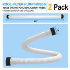 1.5" x 40" Pool Hose Replacement, Pack of 2 - Compatible with Above Ground Pools Filter Pump Hoses, Sand Filters, Saltwater Systems (1,500-2,500 GPH), White
