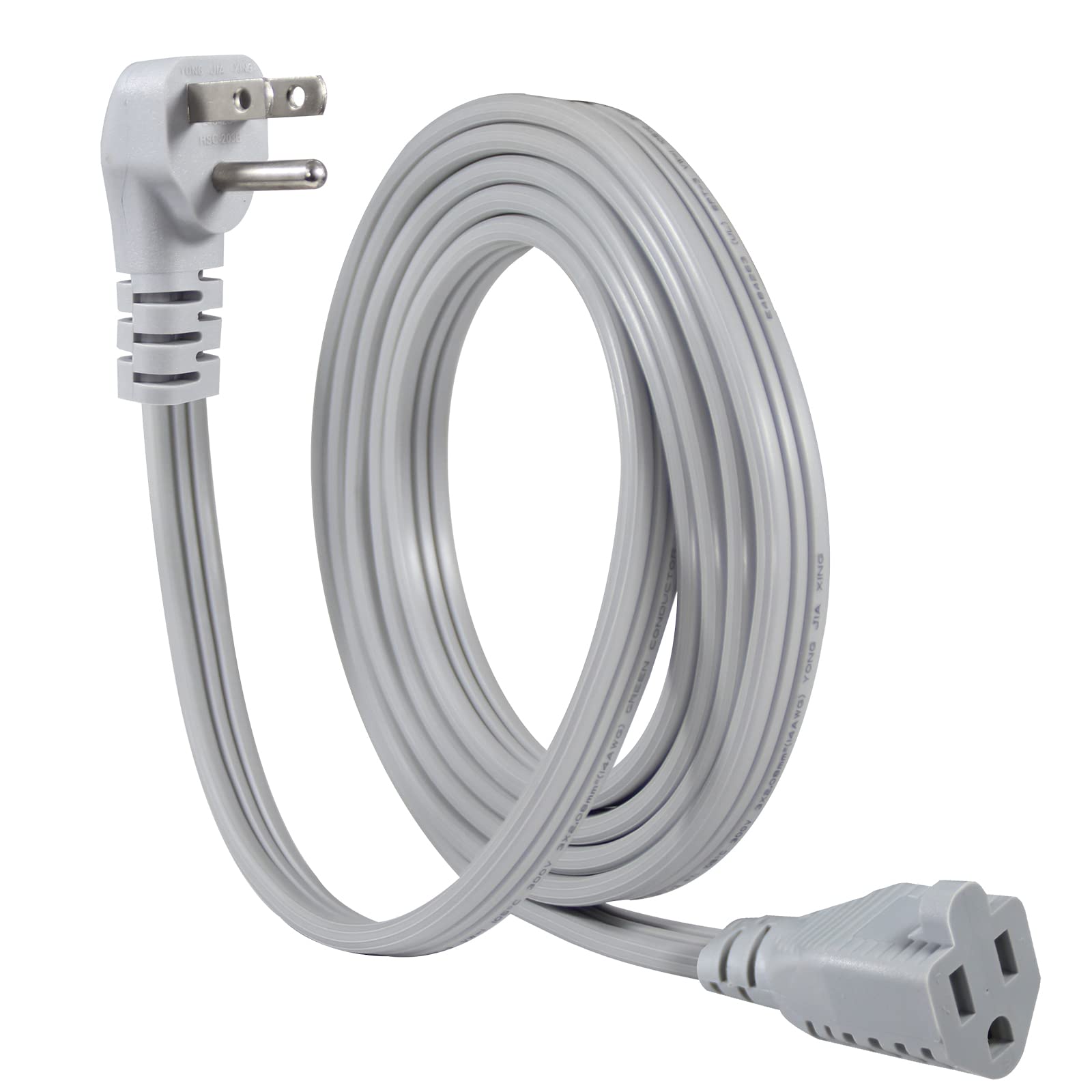 KUNCAN Appliance Power Extension Cord - 3 Prong Flat Wire SPT-3 14 AWG Heavy Duty Male to Female Extender Low Profile Grounded Cable for Major AC Unit, Air Conditioner, Refrigerator (9 Feet)